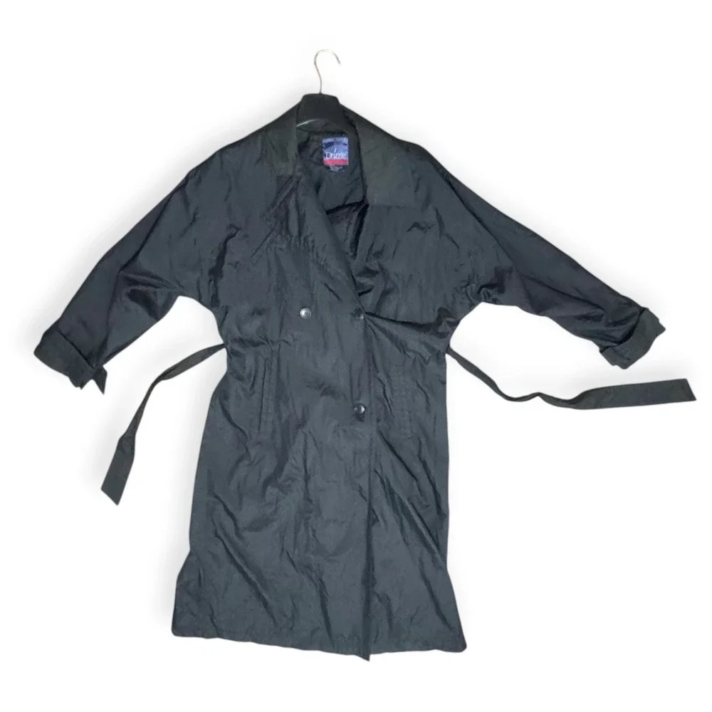 Carol Cohen Drizzle VTG Nylon Trench Coat oversized Rain Jacket Sz L belted